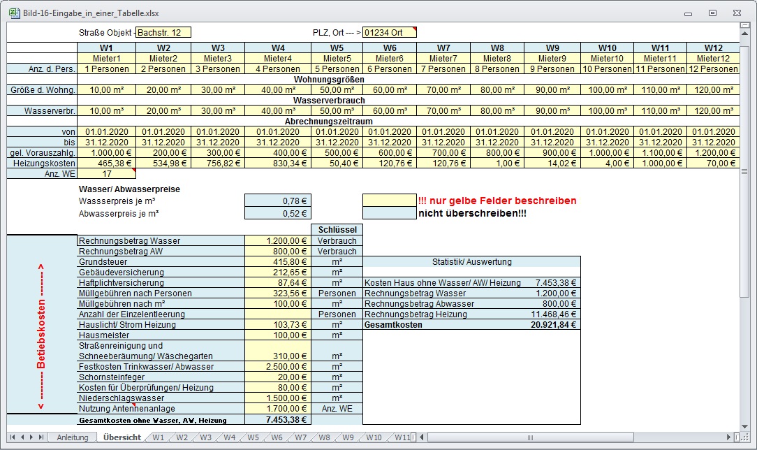 Excel Betriebskostenabrechnung Betriebskosten 2023 2023 