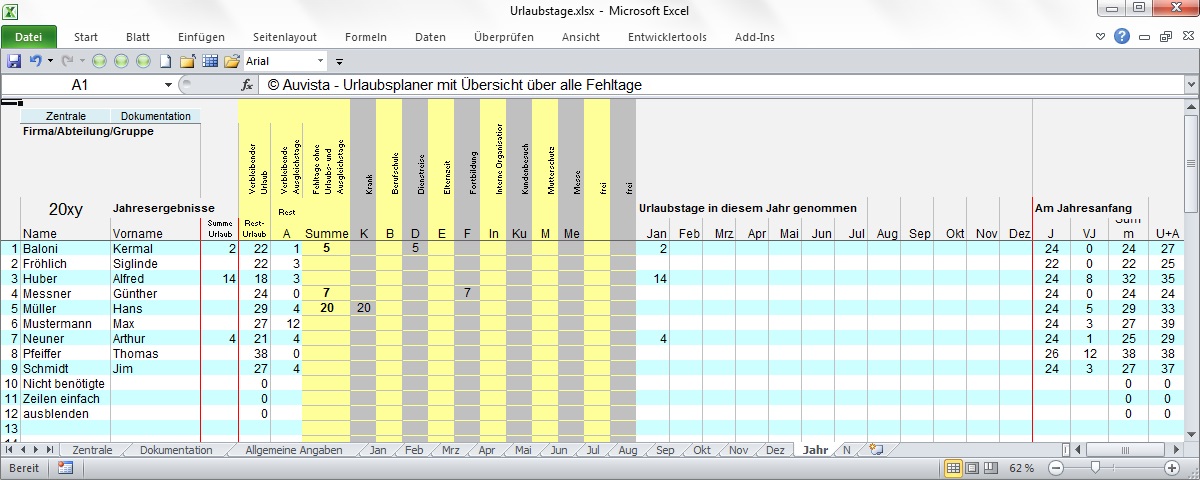 XUmA_xy - eine numerische Jahresbersicht generiert sich automatisch