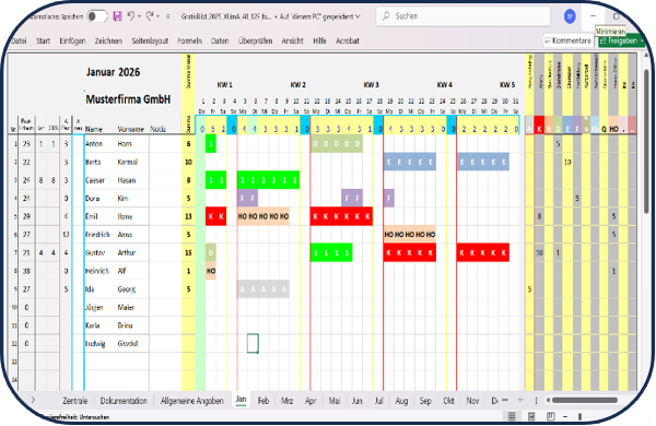 Kostenlos laden - Urlaubsplaner 2026 mit Fehltage-Uebersicht aus XUmA
