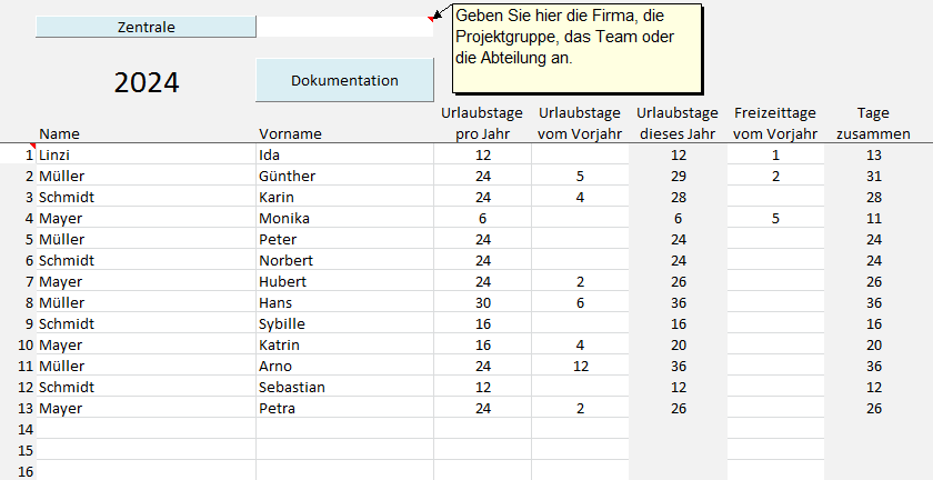 Urlaubsplaner - aus dem Excel-Album DZ24