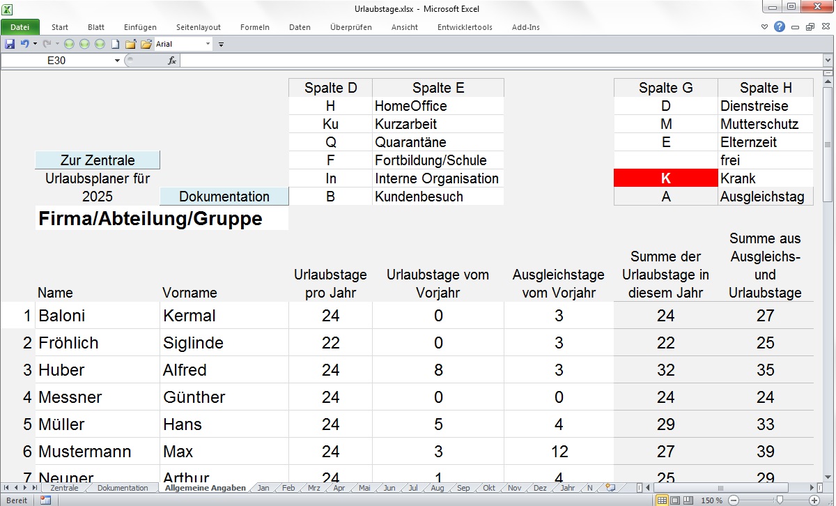 XUmA_xy - am Jahresanfang Eckdaten eintragen