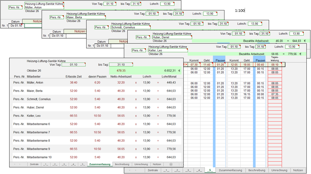 Schablone zur t�glichen Zeiterfassung nach dem Mindestlohngesetz